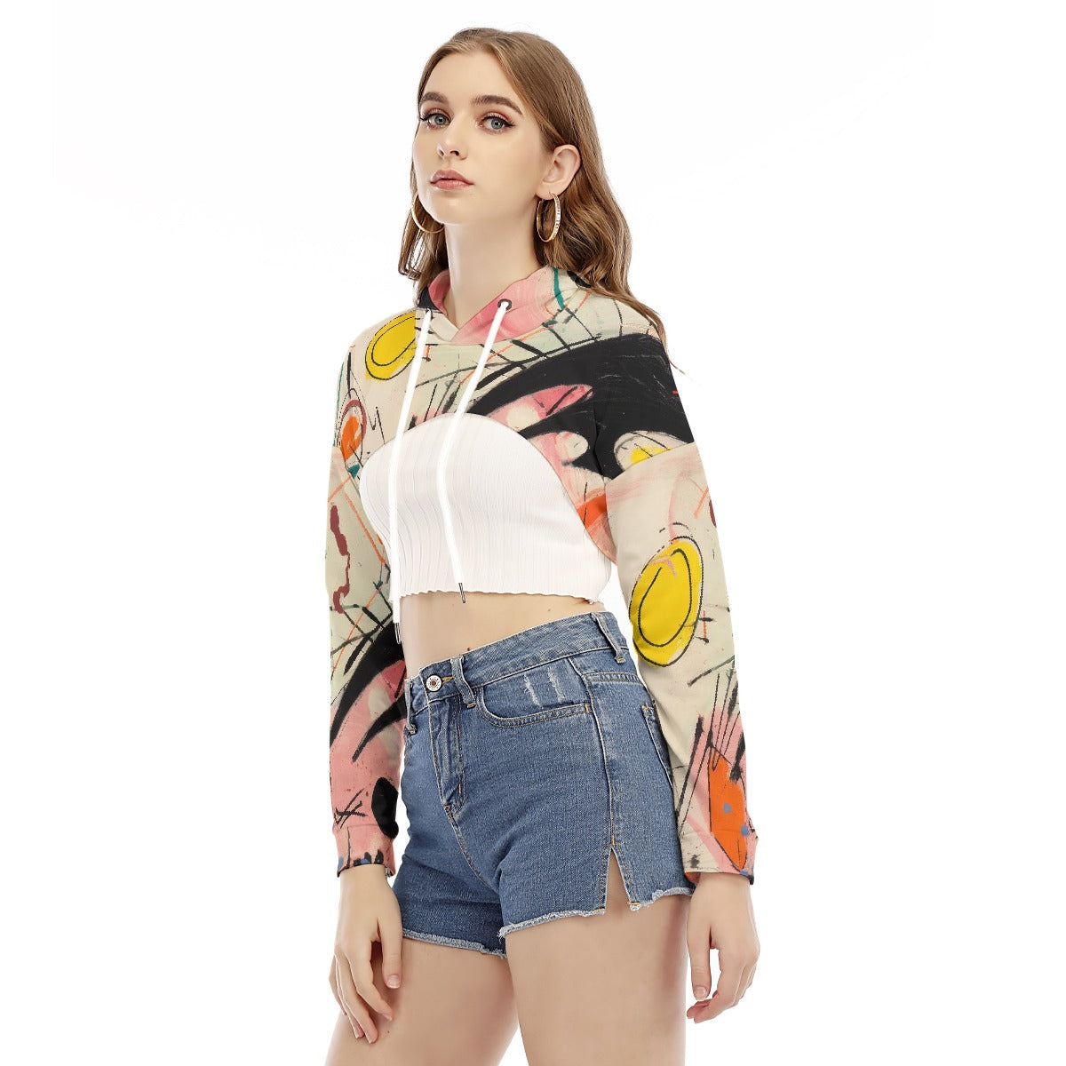 All-Over Print Women's Smock Short Hoodie With Long Sleeve