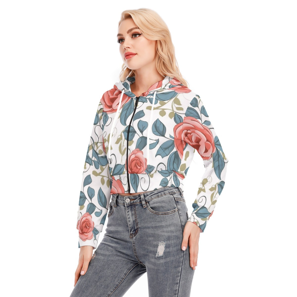 All-Over Print Women's Crop Top Hoodie With Zipper Closure
