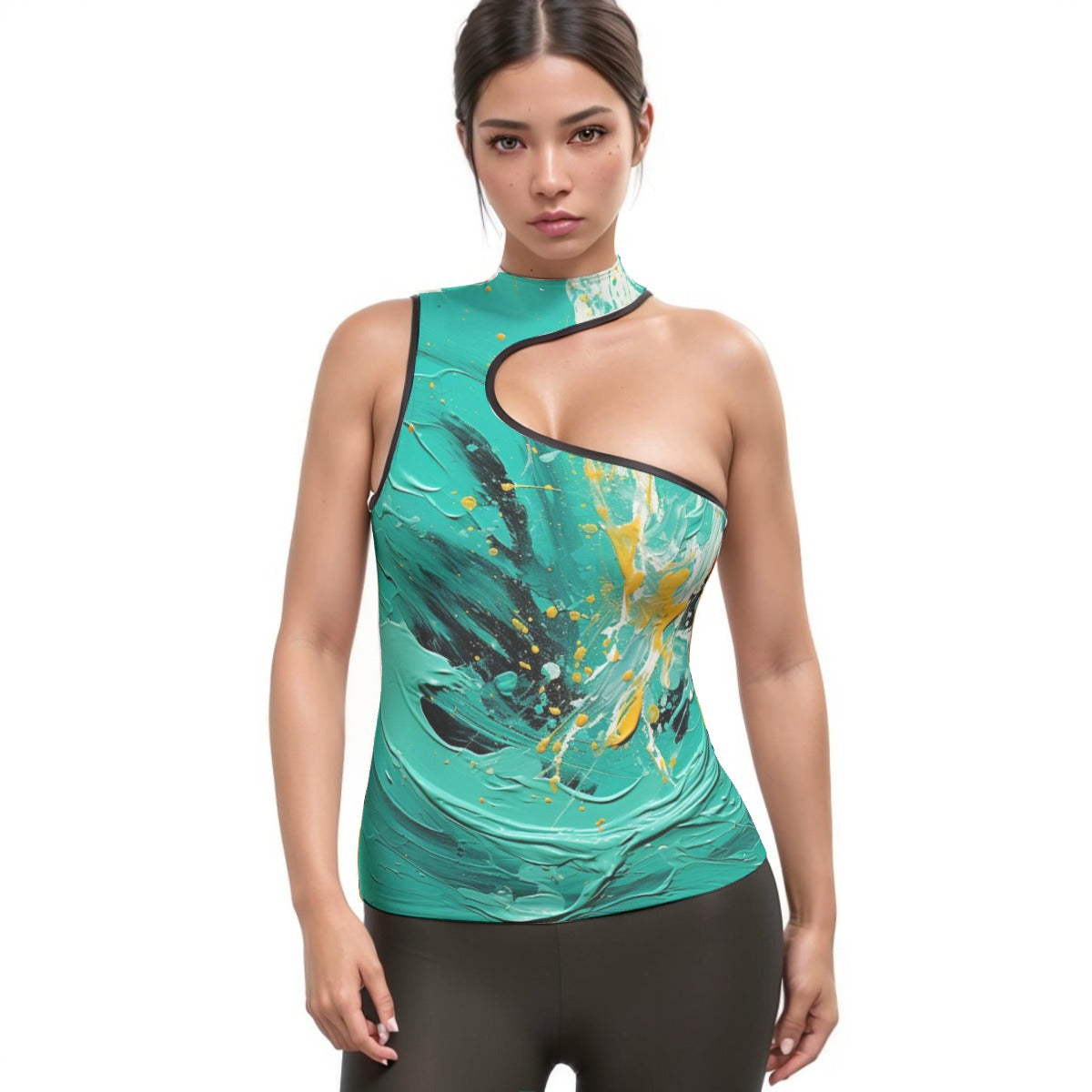 All-Over Print Women's Halter Sleeveless Asymmetrical Tank Top