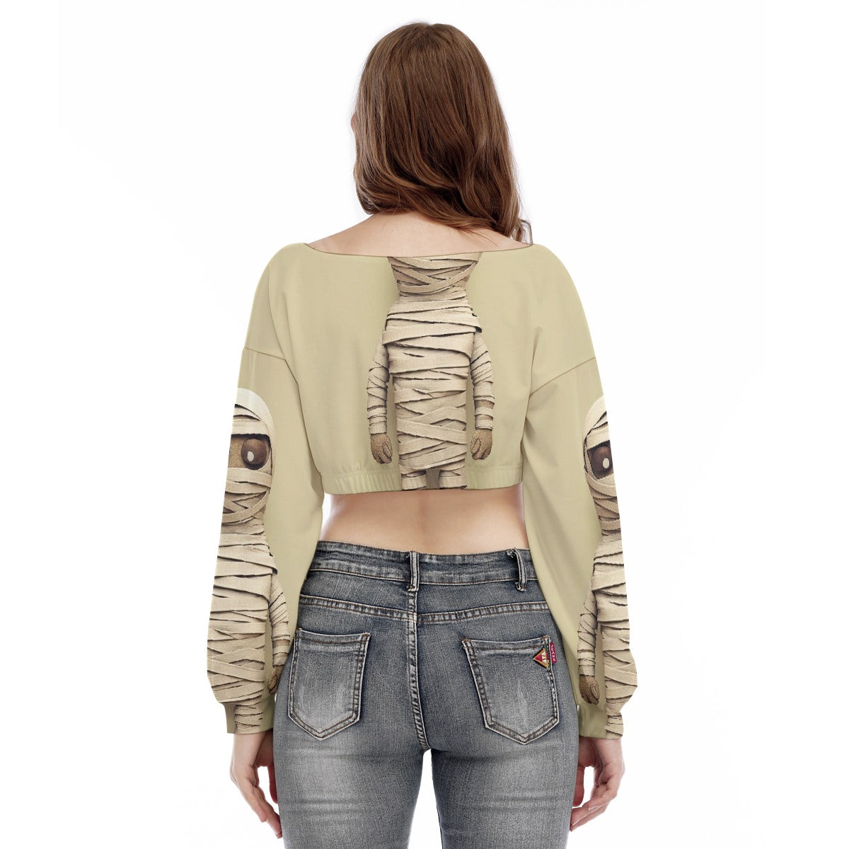 All-Over Print Women's V-neck Long Sleeve Cropped Sweatshirt