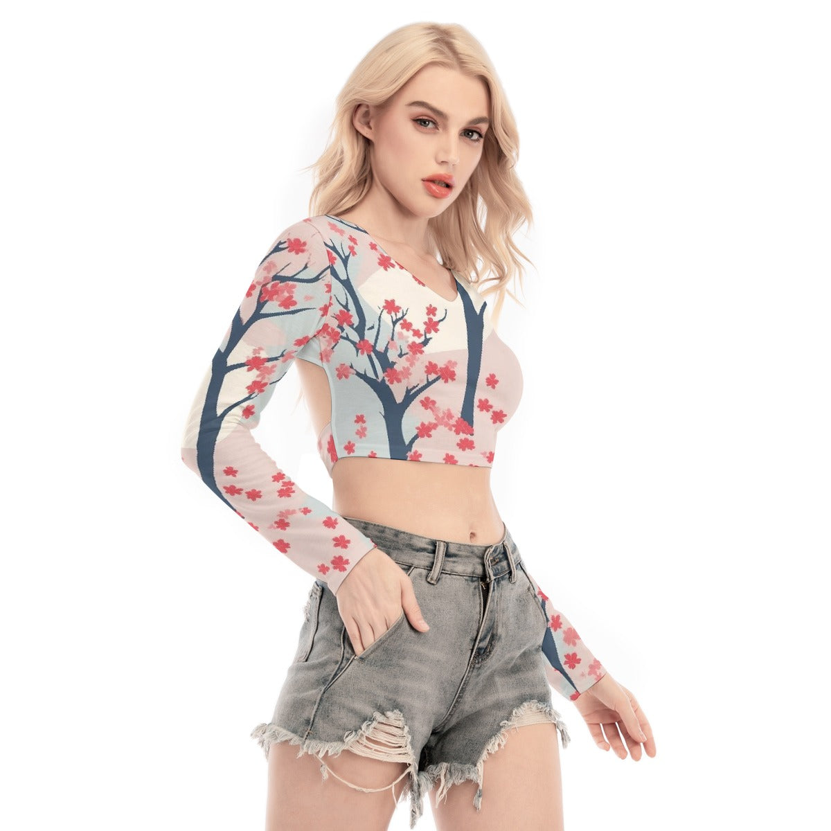 All-Over Print Women's Back Hollow T-shirt With Strap