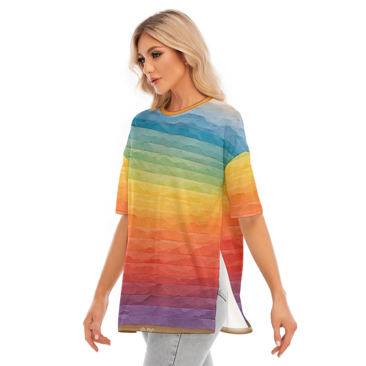All-Over Print Women's Short Sleeves T-shirt With Hem Split
