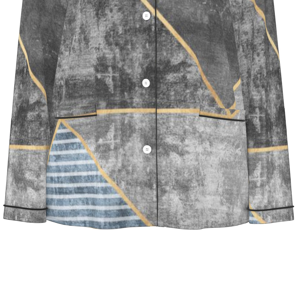 All-Over Print Women's Long Sleeve Pajama Set With Black Contrast Piping