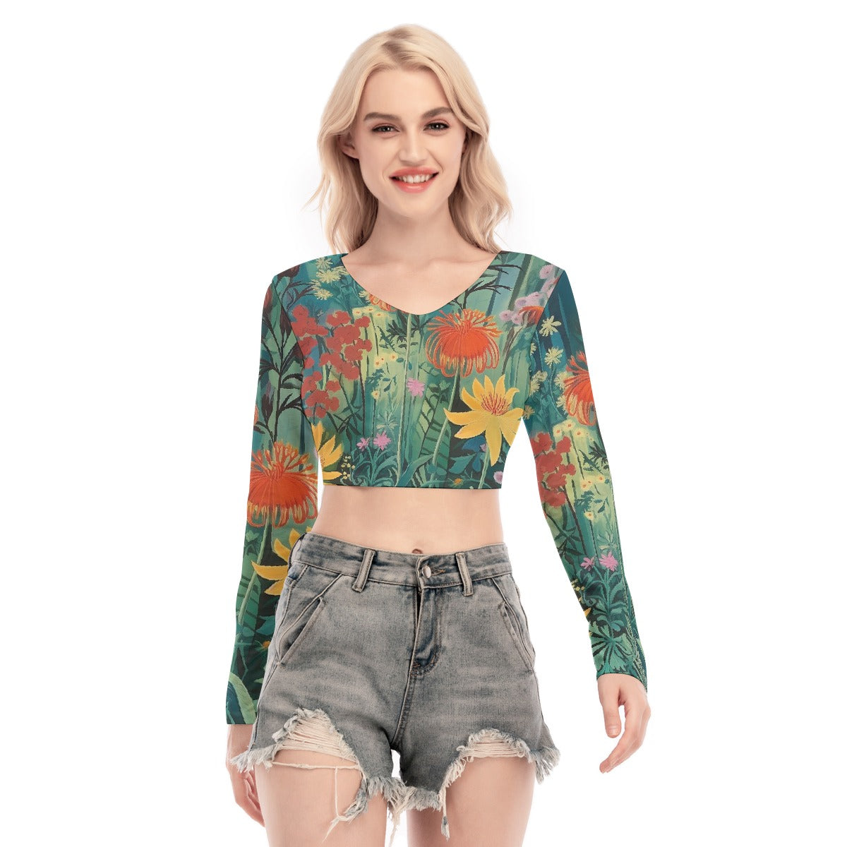 All-Over Print Women's Back Hollow T-shirt With Strap