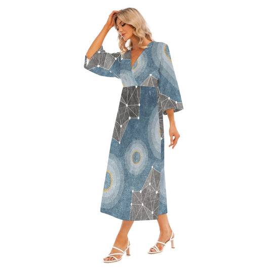 All-Over Print Women's Mid-Sleeve Long Dress