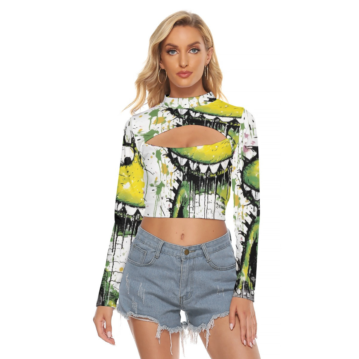 All-Over Print Women's Hollow Chest Keyhole Tight Crop Top