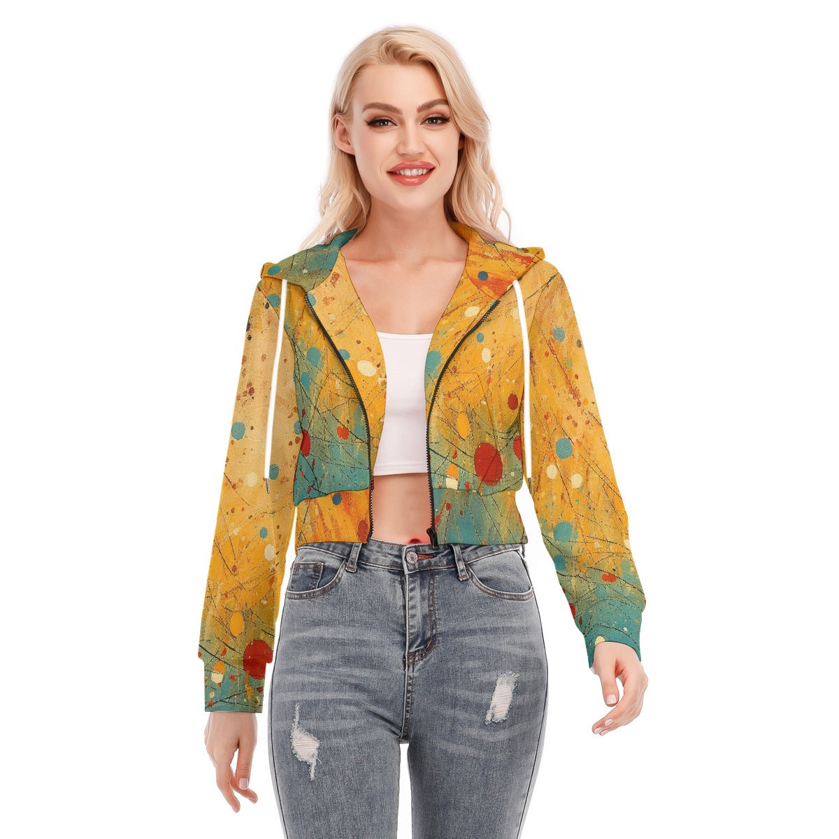 All-Over Print Women's Crop Top Hoodie With Zipper Closure