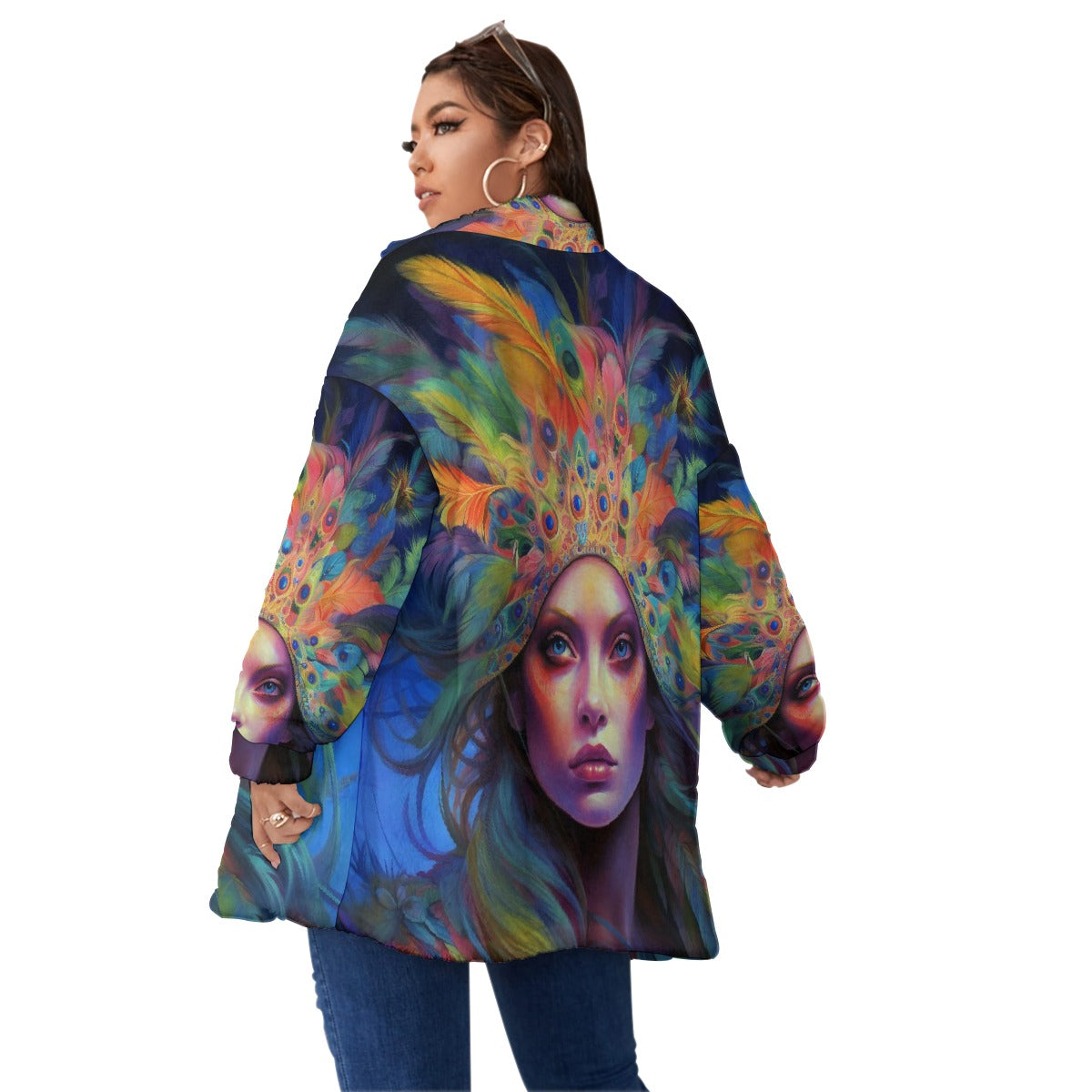 All-Over Print Unisex Borg Fleece Stand-up Collar Coat With Zipper Closure(Plus Size)