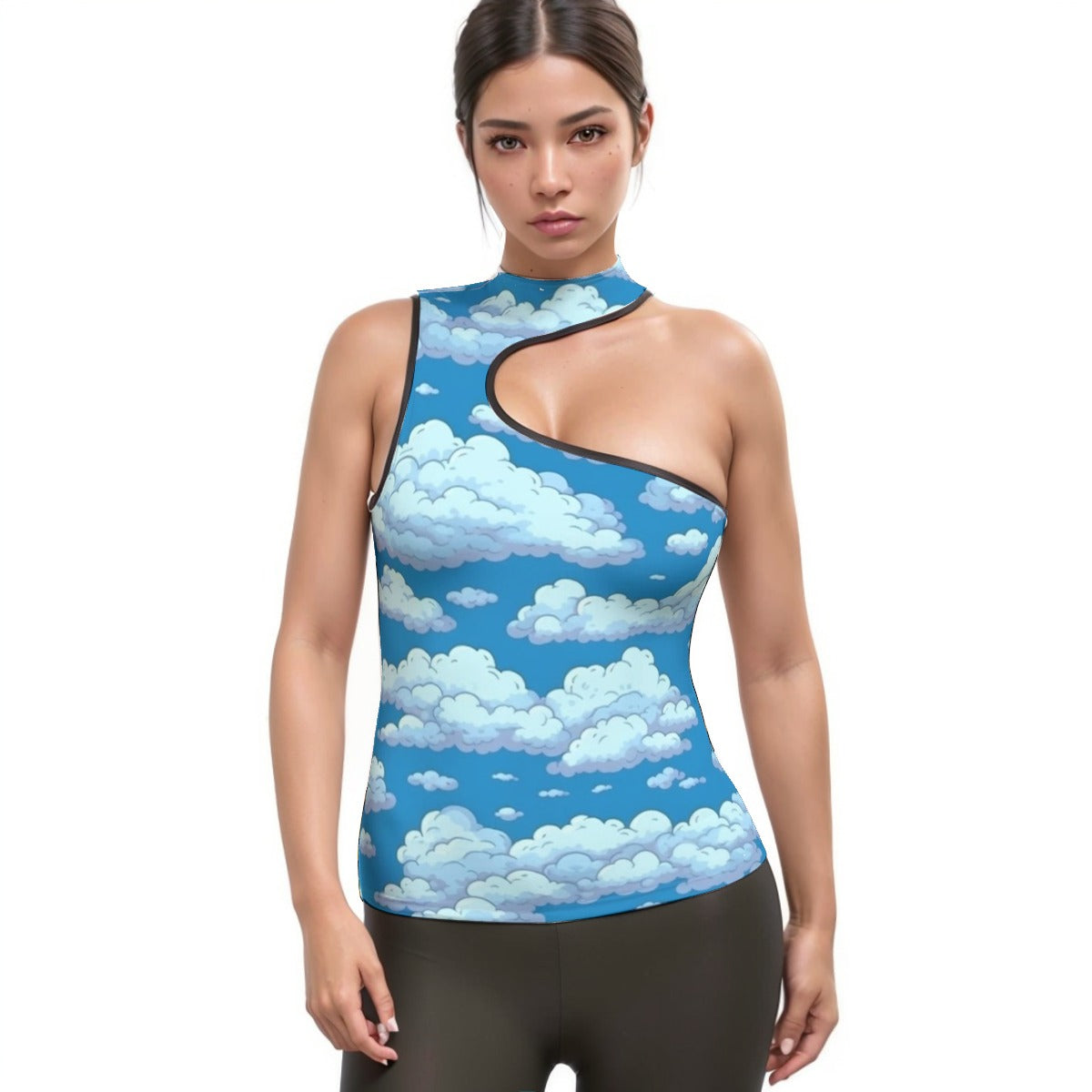 All-Over Print Women's Halter Sleeveless Asymmetrical Tank Top