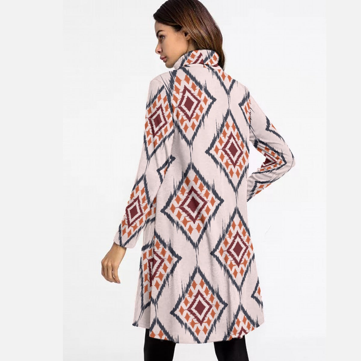 All-Over Print Women's High Neck Dress With Long Sleeve