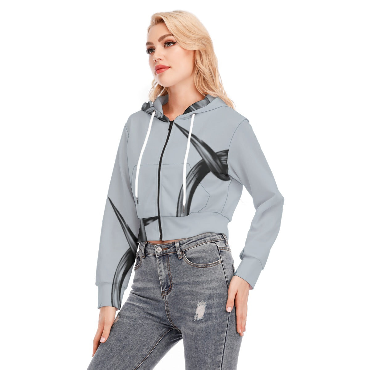 All-Over Print Women's Crop Top Hoodie With Zipper Closure