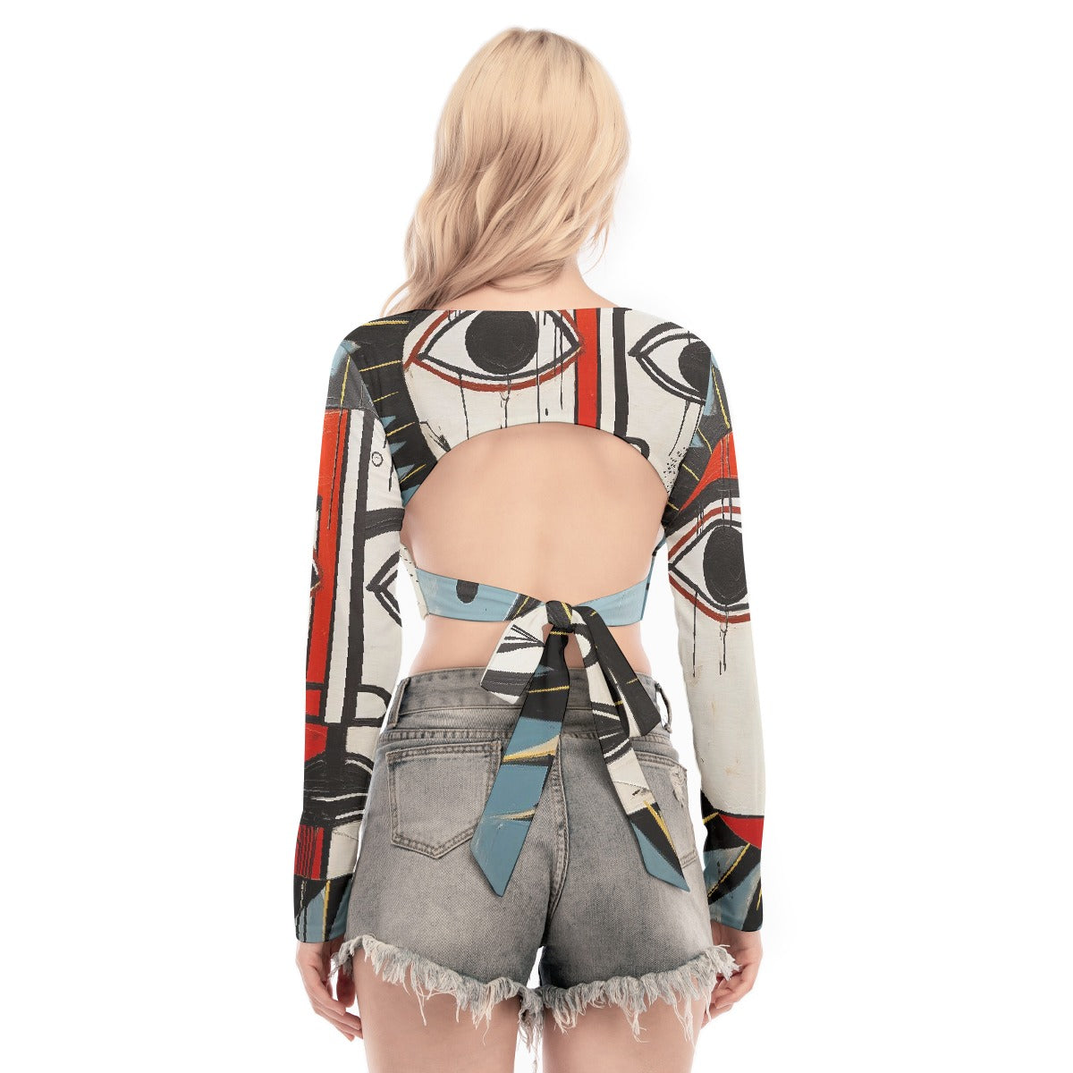 All-Over Print Women's Back Hollow T-shirt With Strap