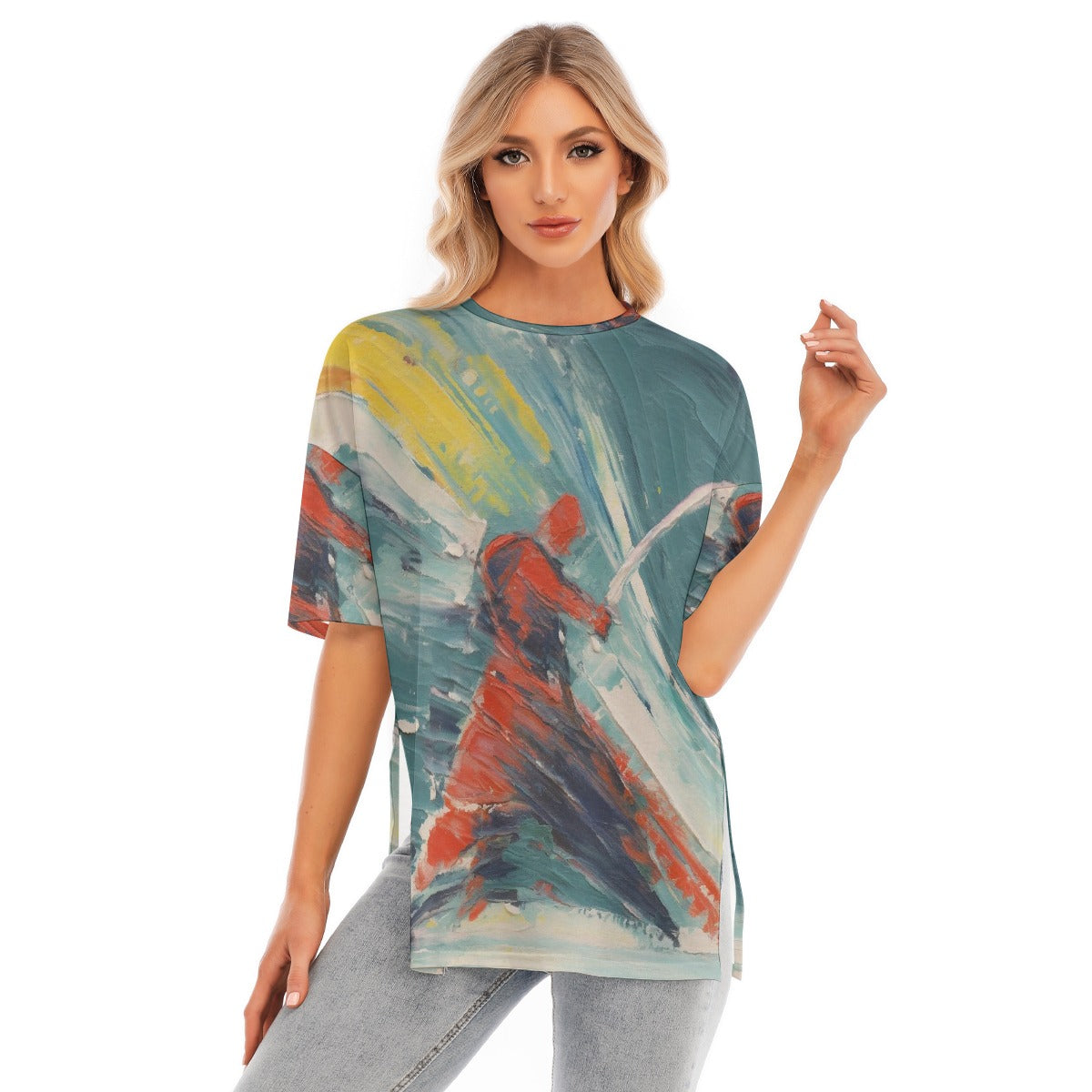 All-Over Print Women's Short Sleeves T-shirt With Hem Split