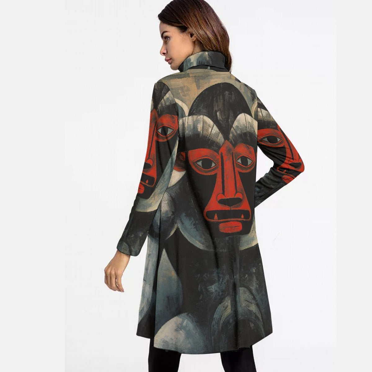 All-Over Print Women's High Neck Dress With Long Sleeve