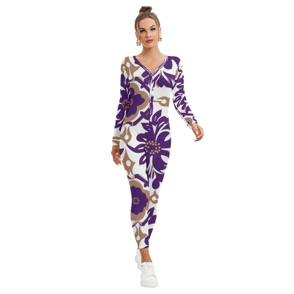 All-Over Print Women's Plunging Neck Jumpsuit