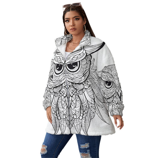 All-Over Print Unisex Borg Fleece Stand-up Collar Coat With Zipper Closure(Plus Size)