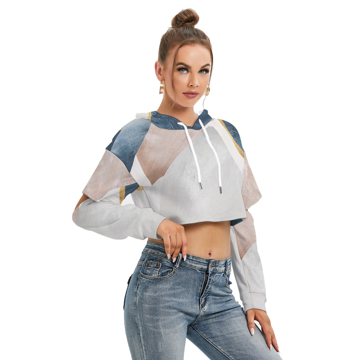 All-Over Print Women's Heavy Fleece Hoodie With Hollow Out Sleeve