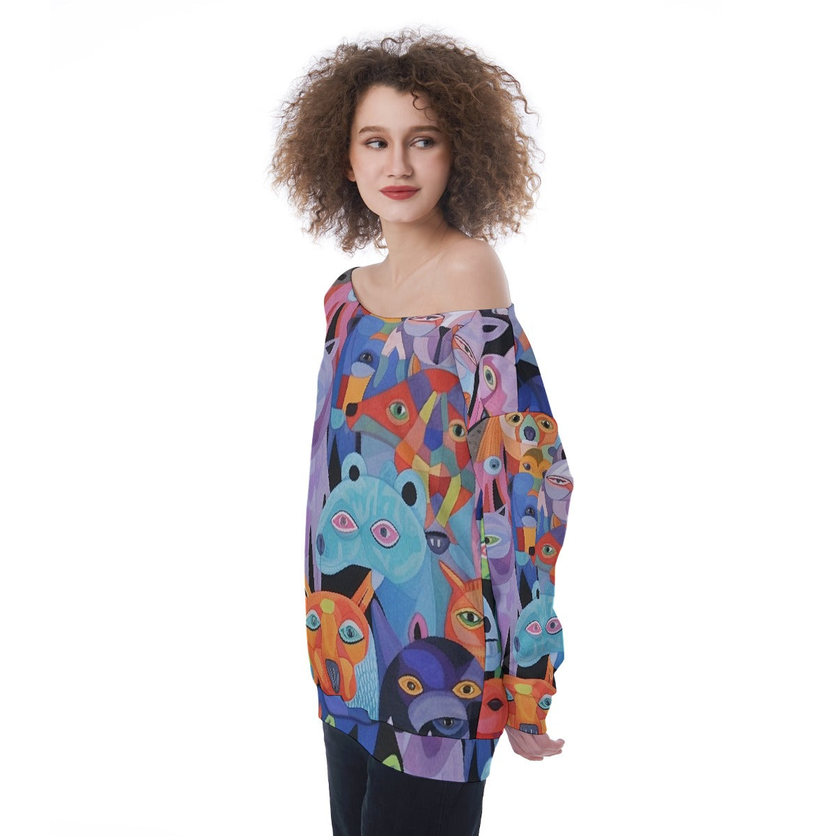 All-Over Print Oversized Women's Off-Shoulder Sweatshirt