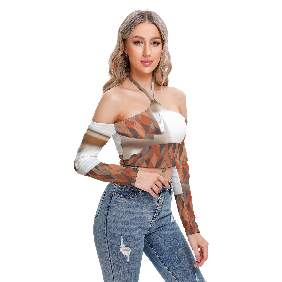 All-Over Print Women's Halter Lace-up Top