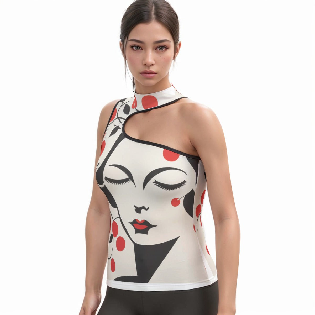 All-Over Print Women's Halter Sleeveless Asymmetrical Tank Top