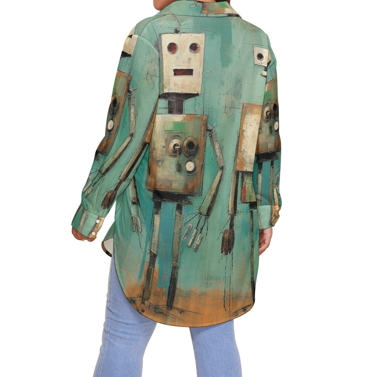 All-Over Print Women's Shirt With Long Sleeve(Plus Size)