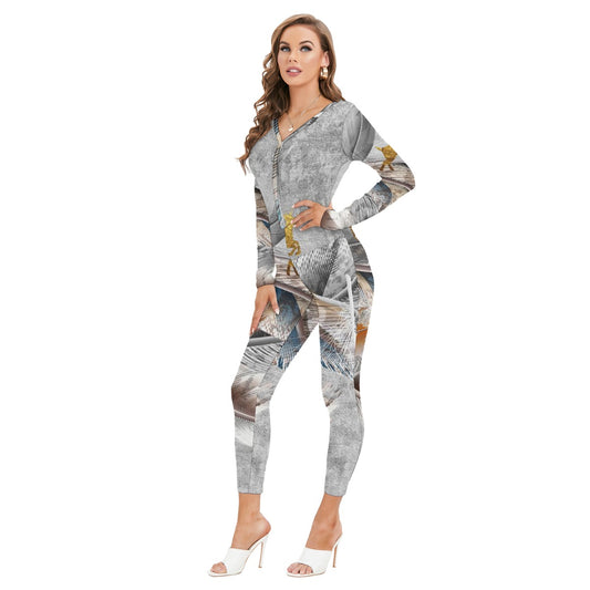 All-Over Print Women's Plunging Neck Jumpsuit