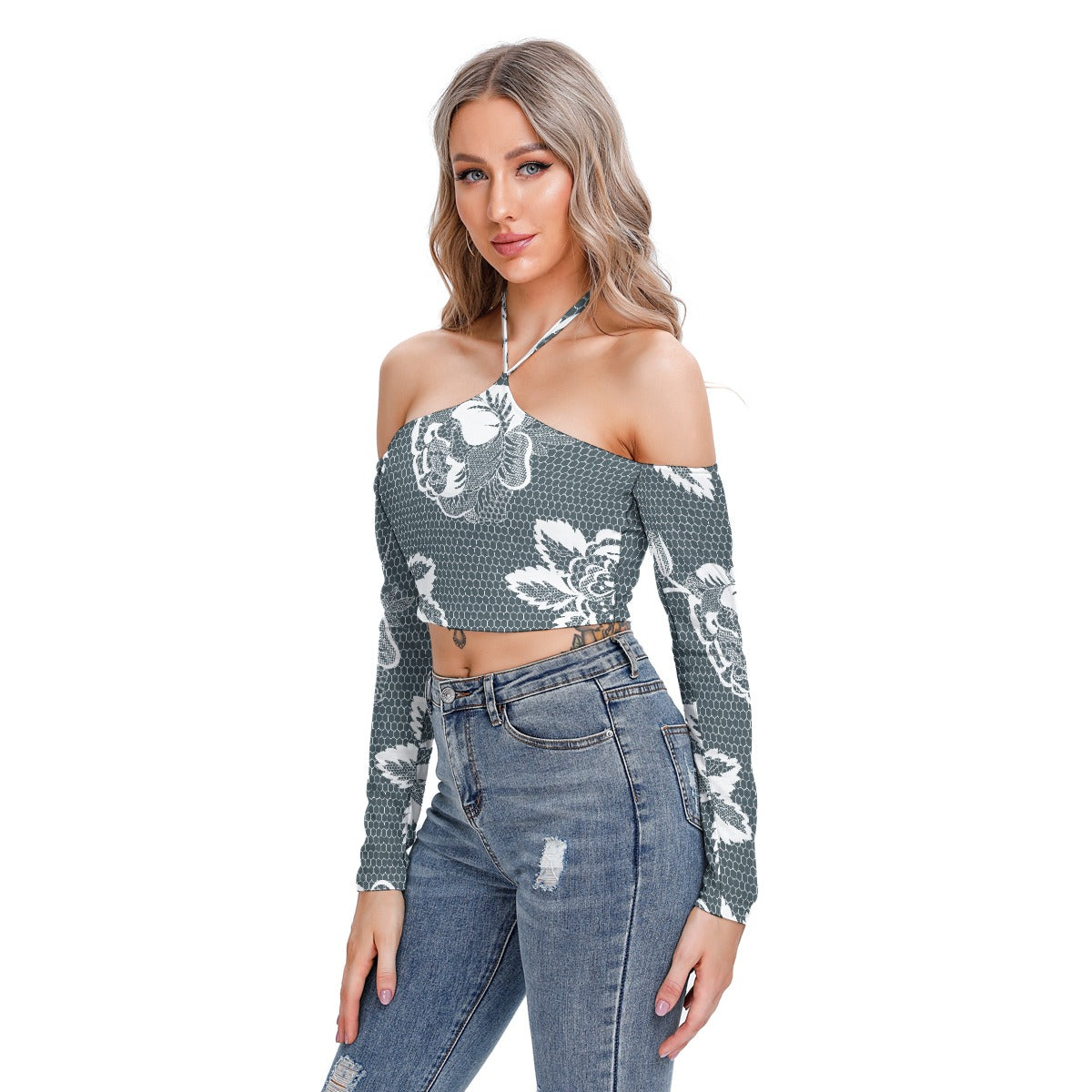 All-Over Print Women's Halter Lace-up Top