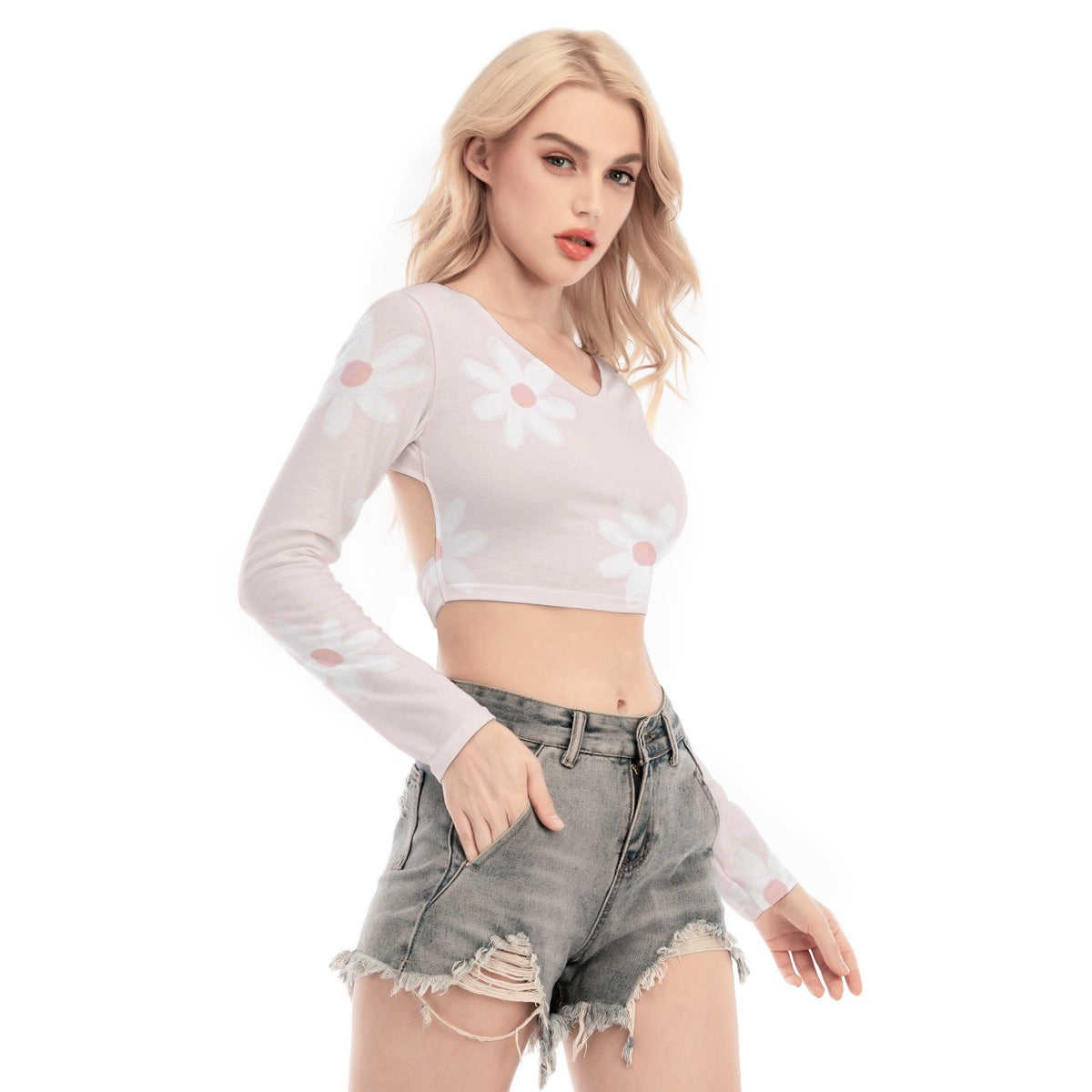 All-Over Print Women's Back Hollow T-shirt With Strap