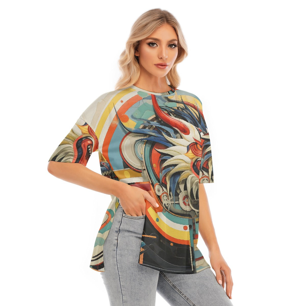 All-Over Print Women's Short Sleeves T-shirt With Hem Split