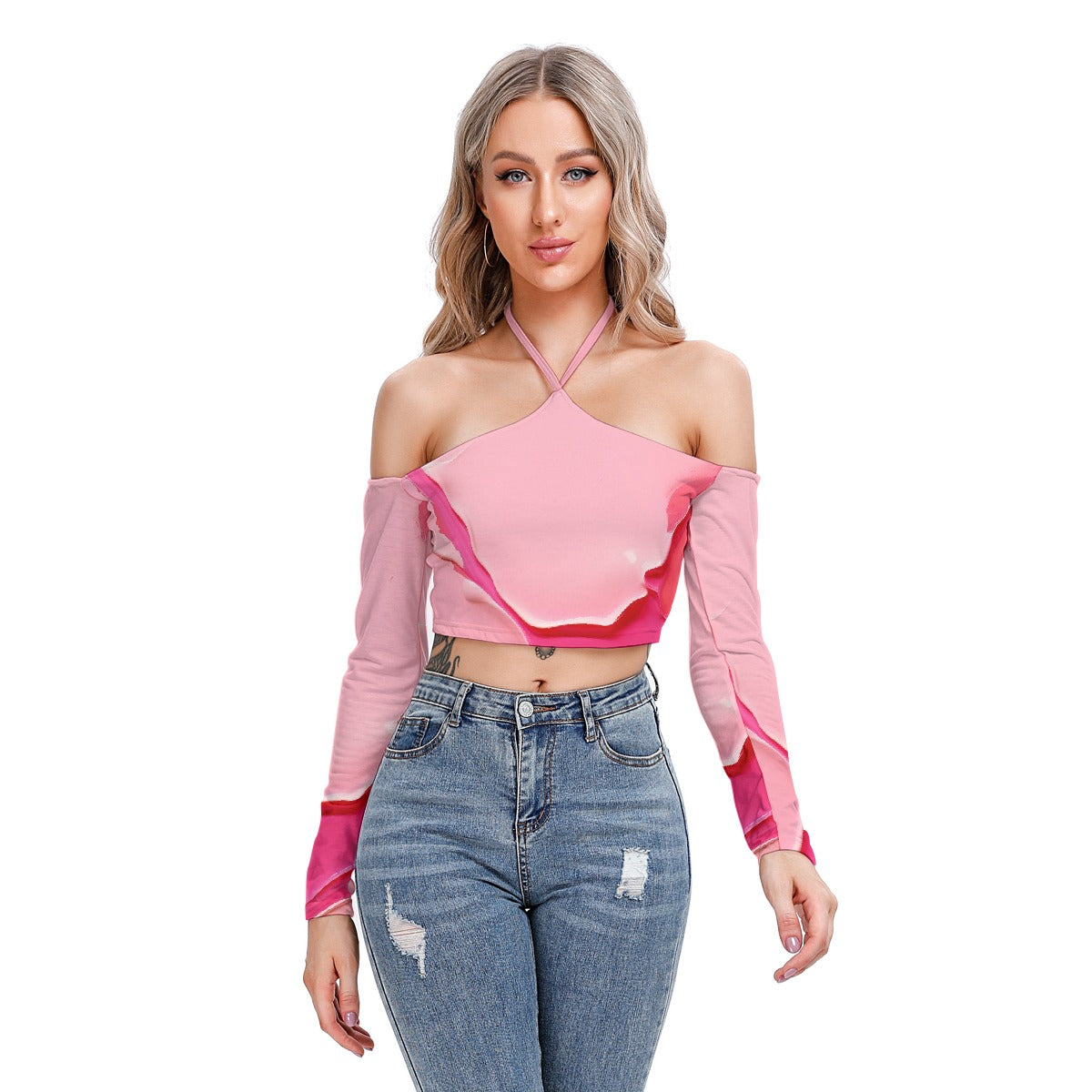All-Over Print Women's Halter Lace-up Top