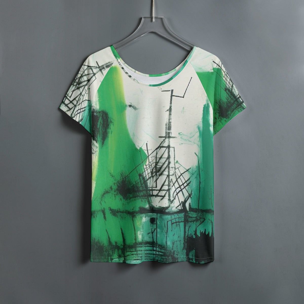 All-Over Print Women's Round Neck T-shirt With Raglan Sleeve