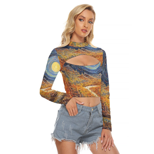 All-Over Print Women's Hollow Chest Keyhole Tight Crop Top