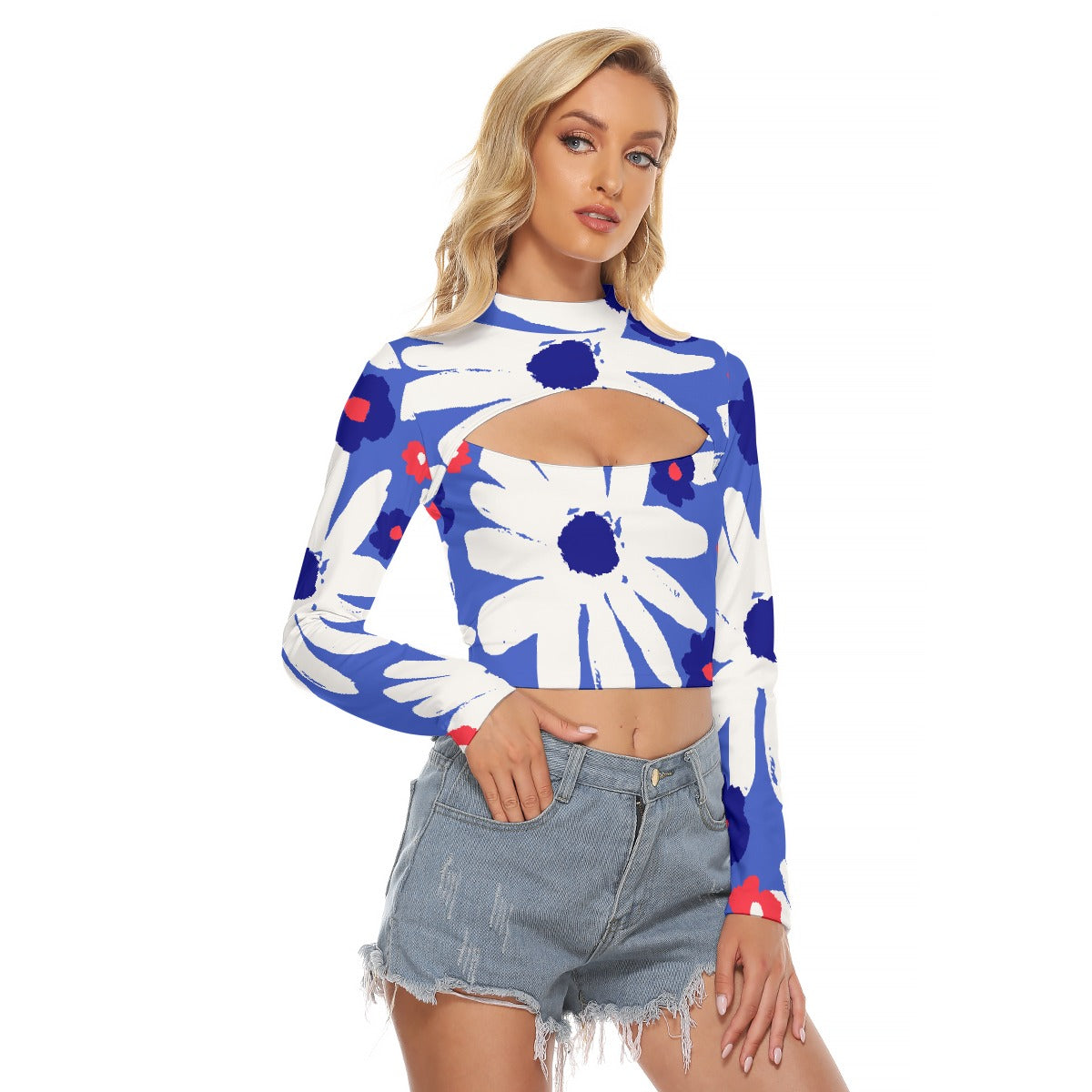 All-Over Print Women's Hollow Chest Keyhole Tight Crop Top
