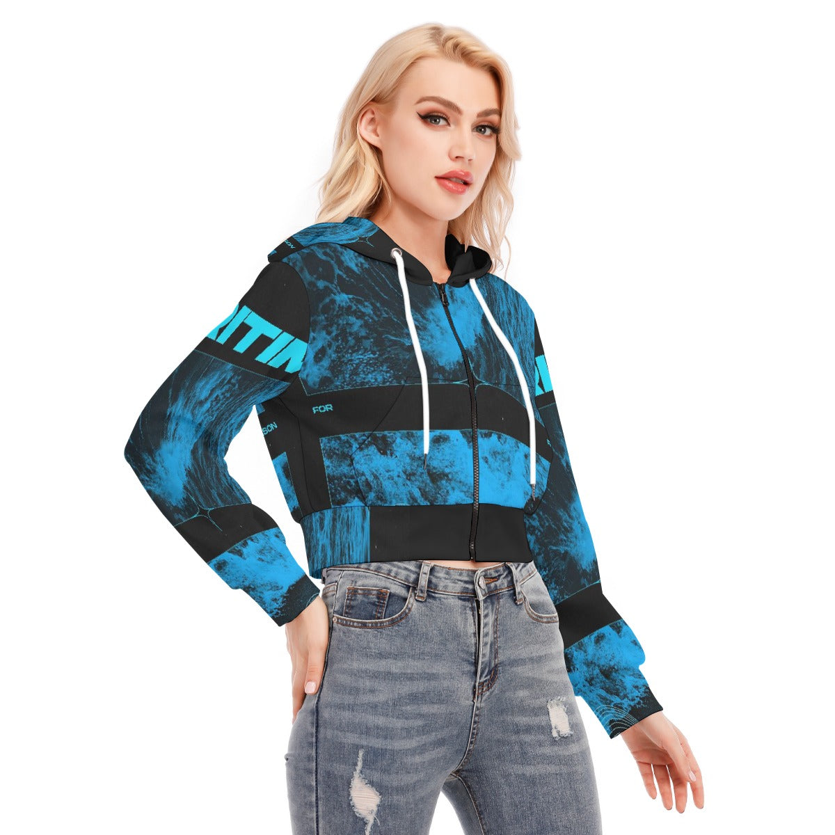 All-Over Print Women's Crop Top Hoodie With Zipper Closure