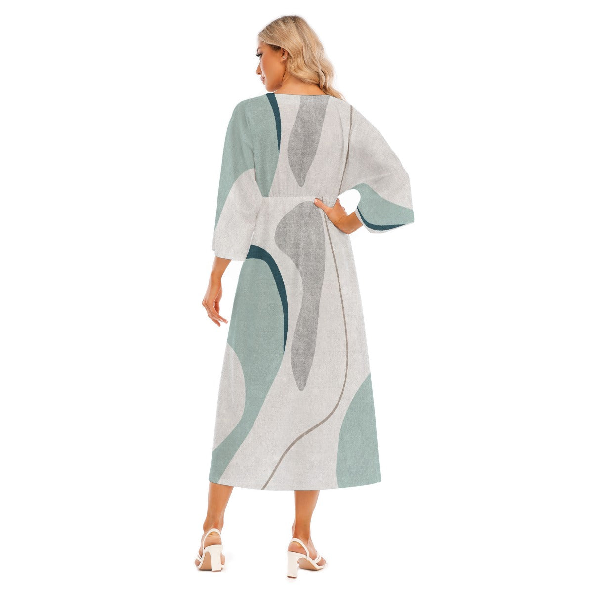 All-Over Print Women's Mid-Sleeve Long Dress