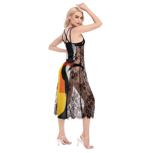 All-Over Print Women's Lace Cami Cross Back Dress