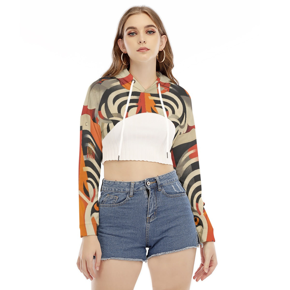 All-Over Print Women's Smock Short Hoodie With Long Sleeve