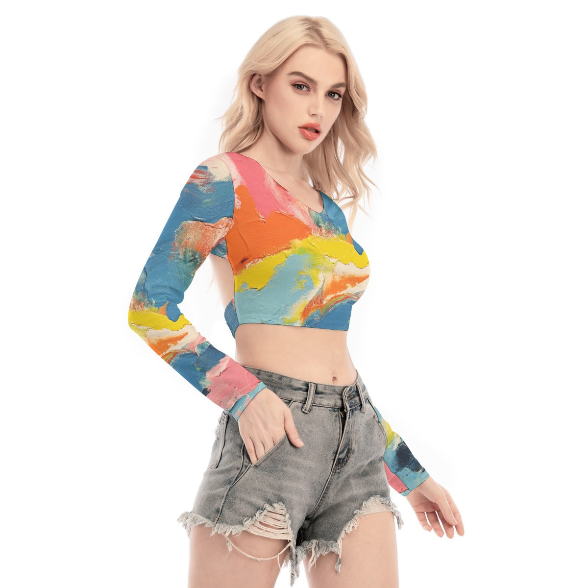 All-Over Print Women's Back Hollow T-shirt With Strap