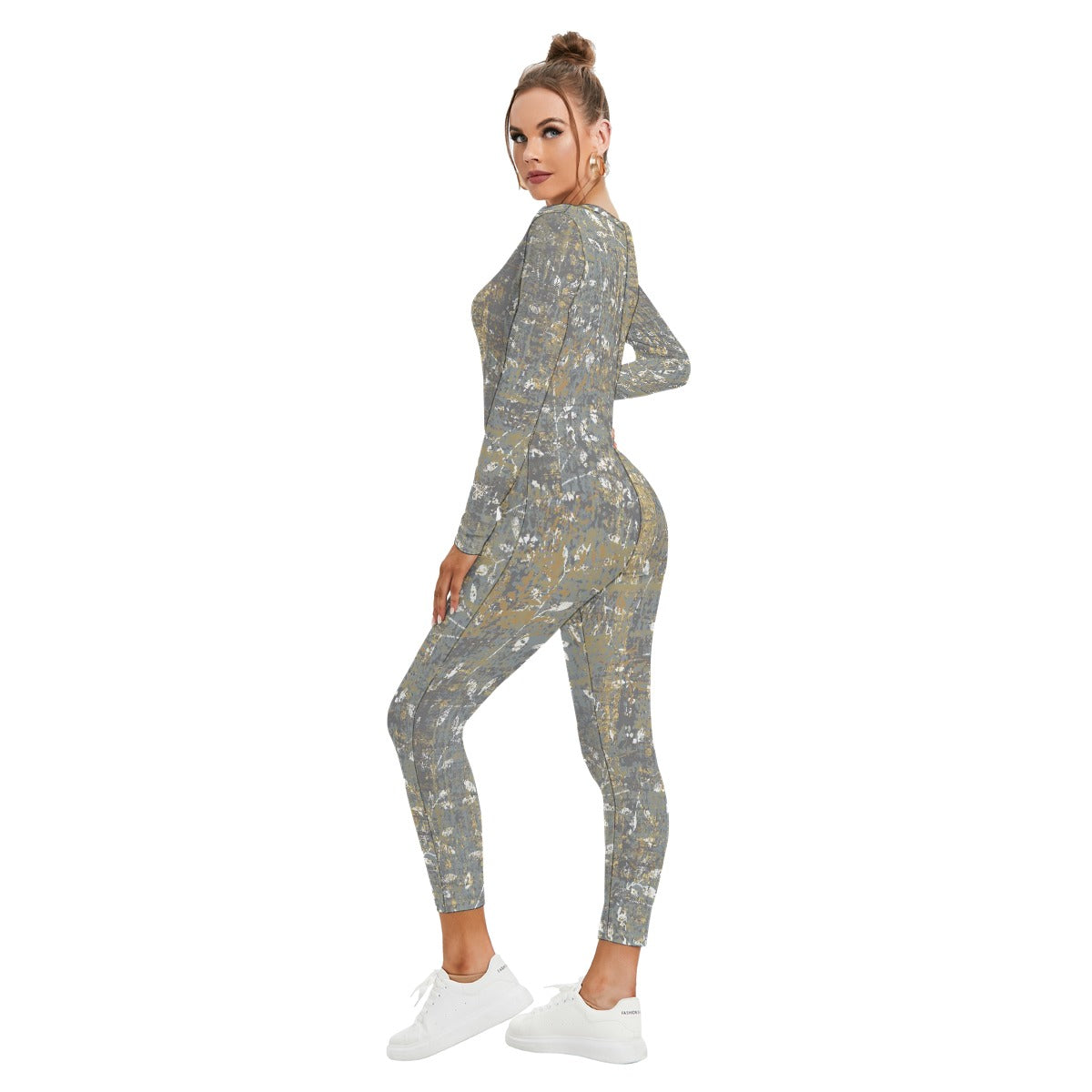 All-Over Print Women's Plunging Neck Jumpsuit