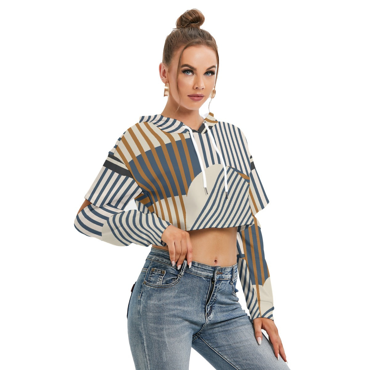 All-Over Print Women's Heavy Fleece Hoodie With Hollow Out Sleeve