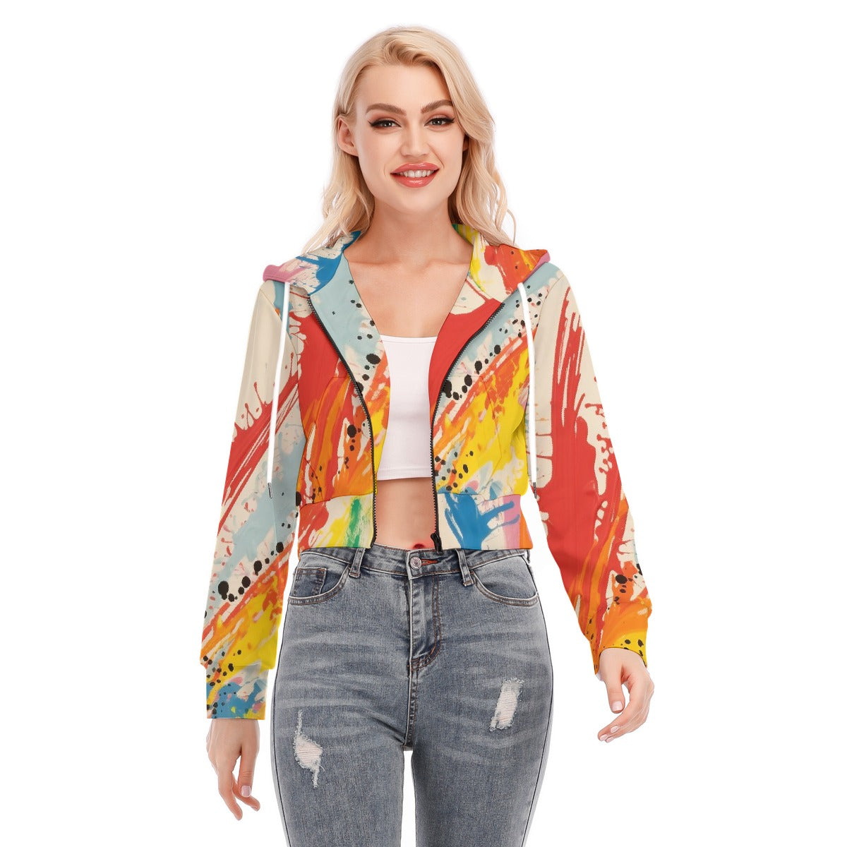 All-Over Print Women's Crop Top Hoodie With Zipper Closure