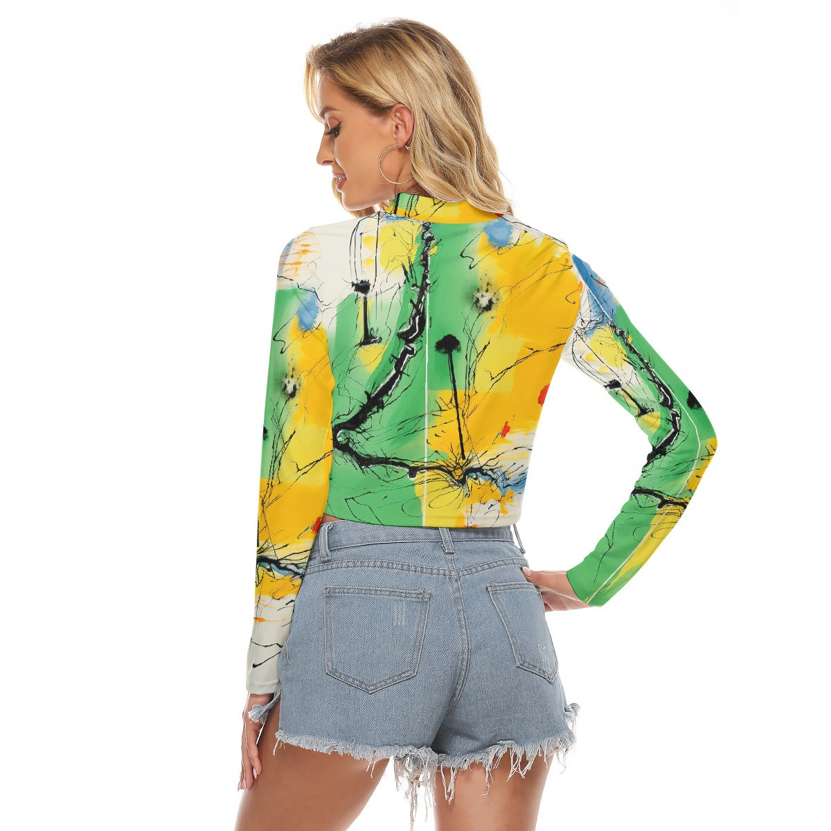 All-Over Print Women's Hollow Chest Keyhole Tight Crop Top