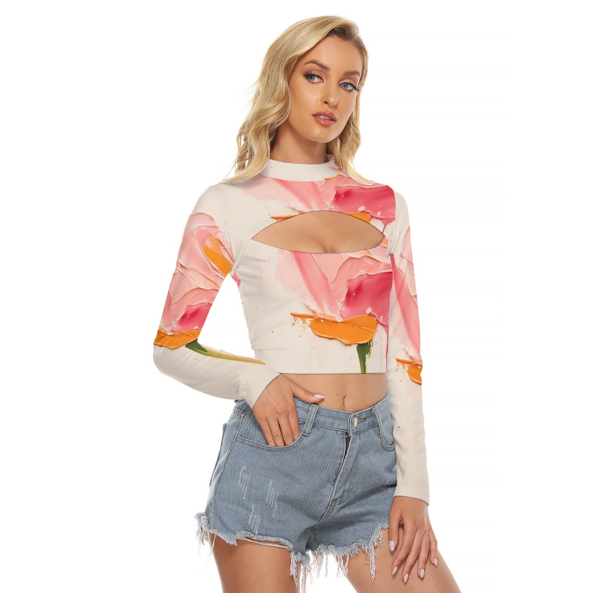 All-Over Print Women's Hollow Chest Keyhole Tight Crop Top