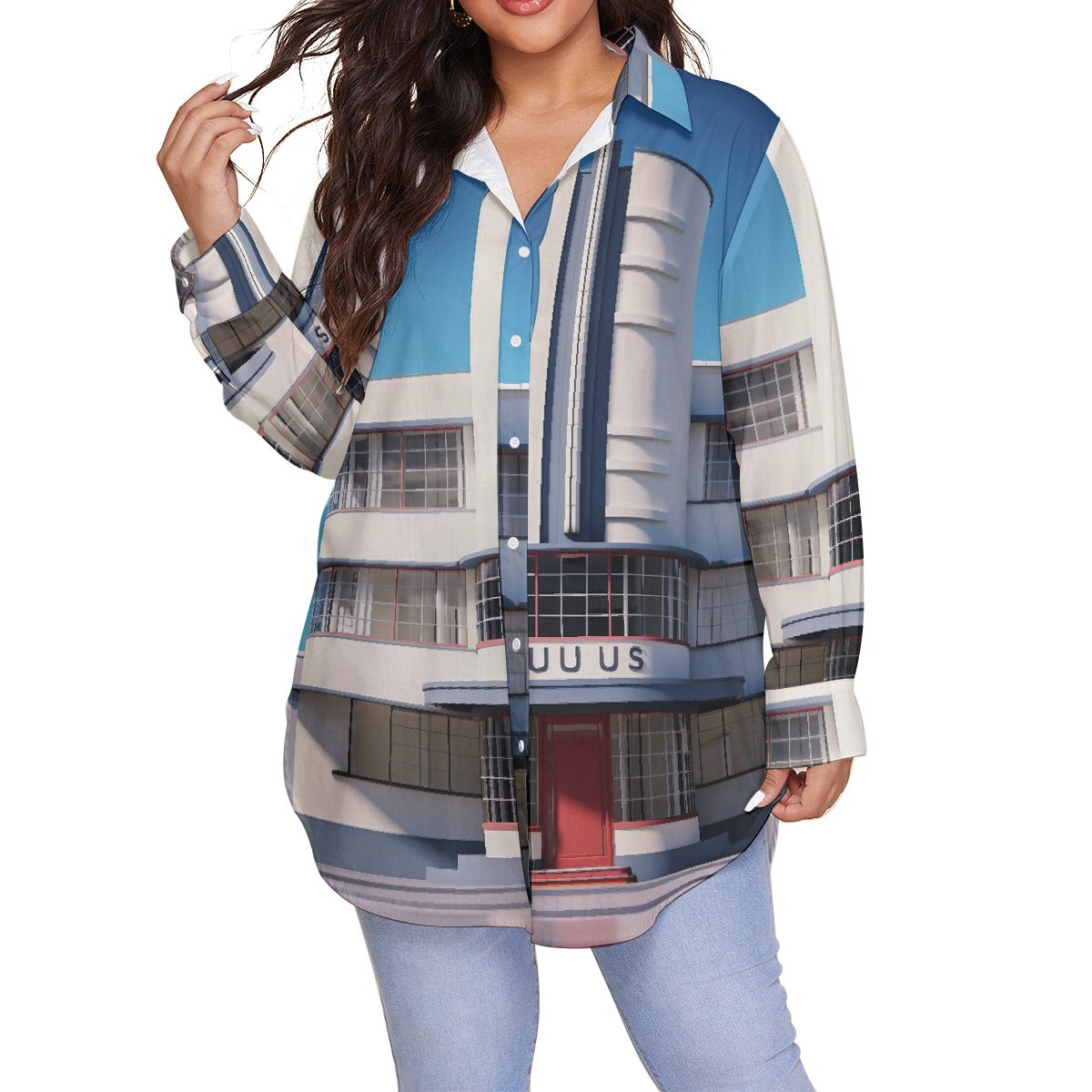 All-Over Print Women's Shirt With Long Sleeve(Plus Size)