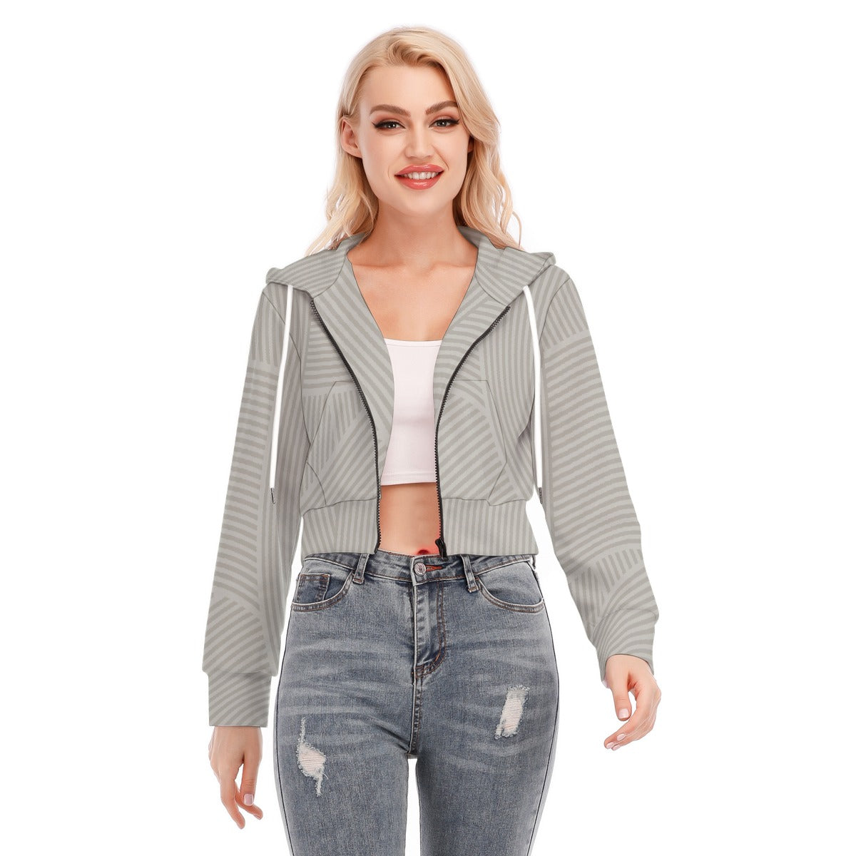All-Over Print Women's Crop Top Hoodie With Zipper Closure