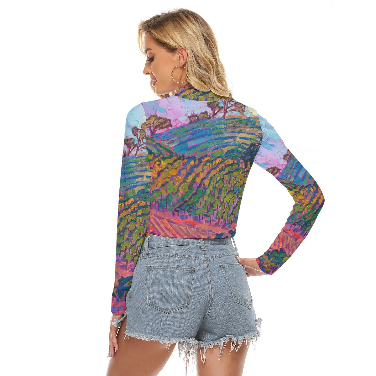 All-Over Print Women's Hollow Chest Keyhole Tight Crop Top