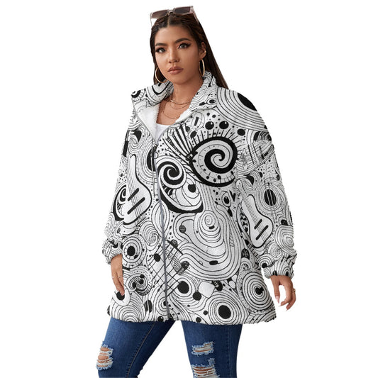 All-Over Print Unisex Borg Fleece Stand-up Collar Coat With Zipper Closure(Plus Size)