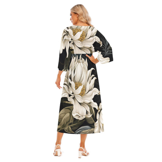All-Over Print Women's Mid-Sleeve Long Dress