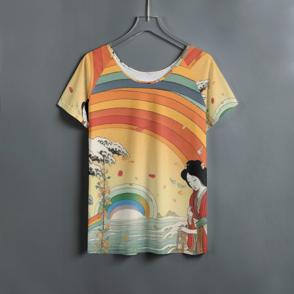All-Over Print Women's Round Neck T-shirt With Raglan Sleeve