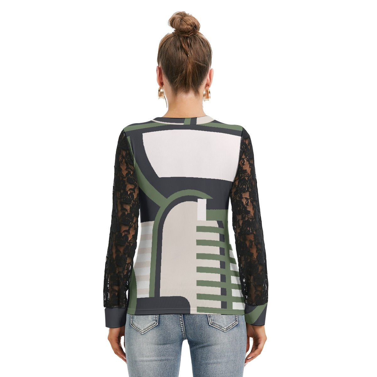 All-Over Print Women's T-shirt And Sleeve With Black Lace